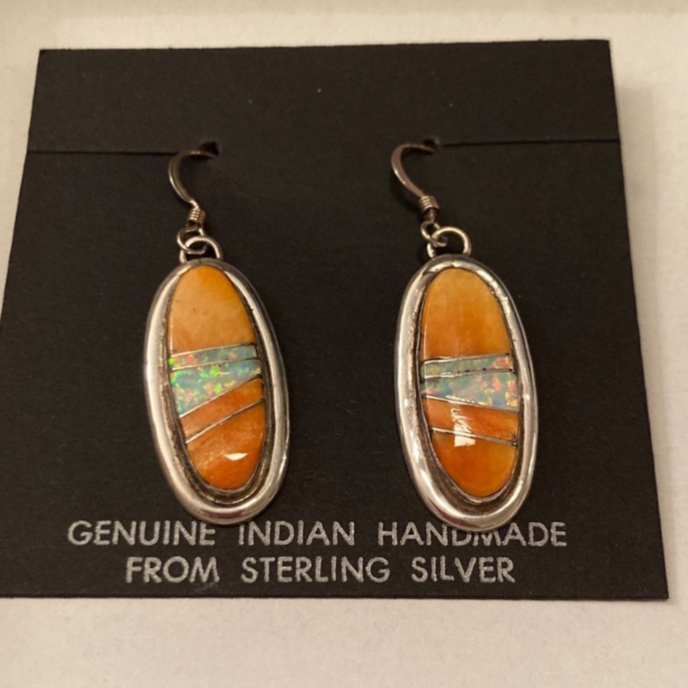 Native American Spiny Oyster/Opal Inlay Earrings ~ New - Picture 6 of 10